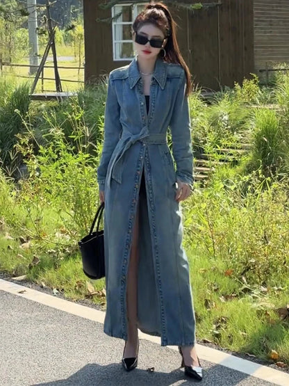 Retro Denim Long Coat