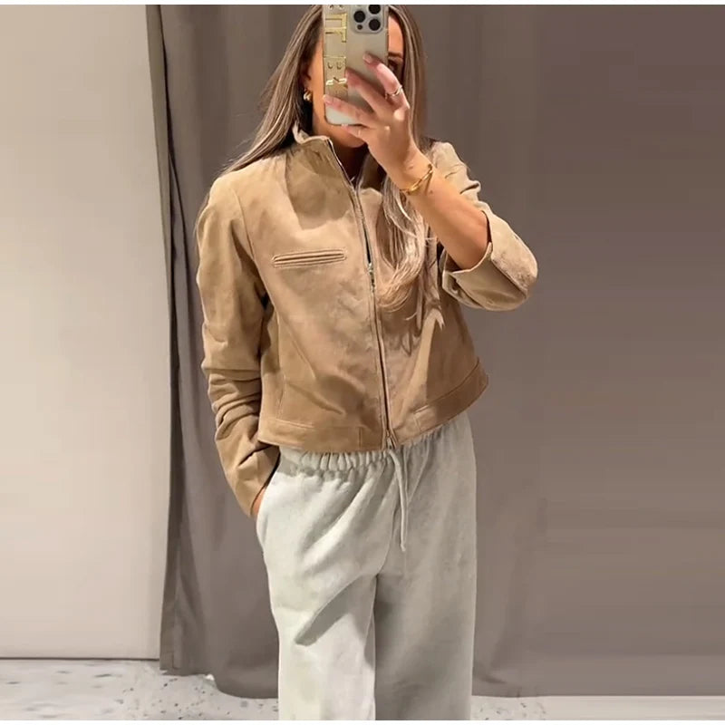 Street Suede Leather Bomber Jacket