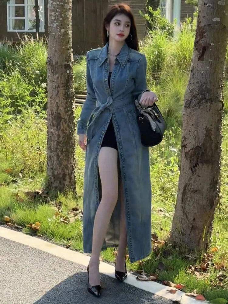 Retro Denim Long Coat