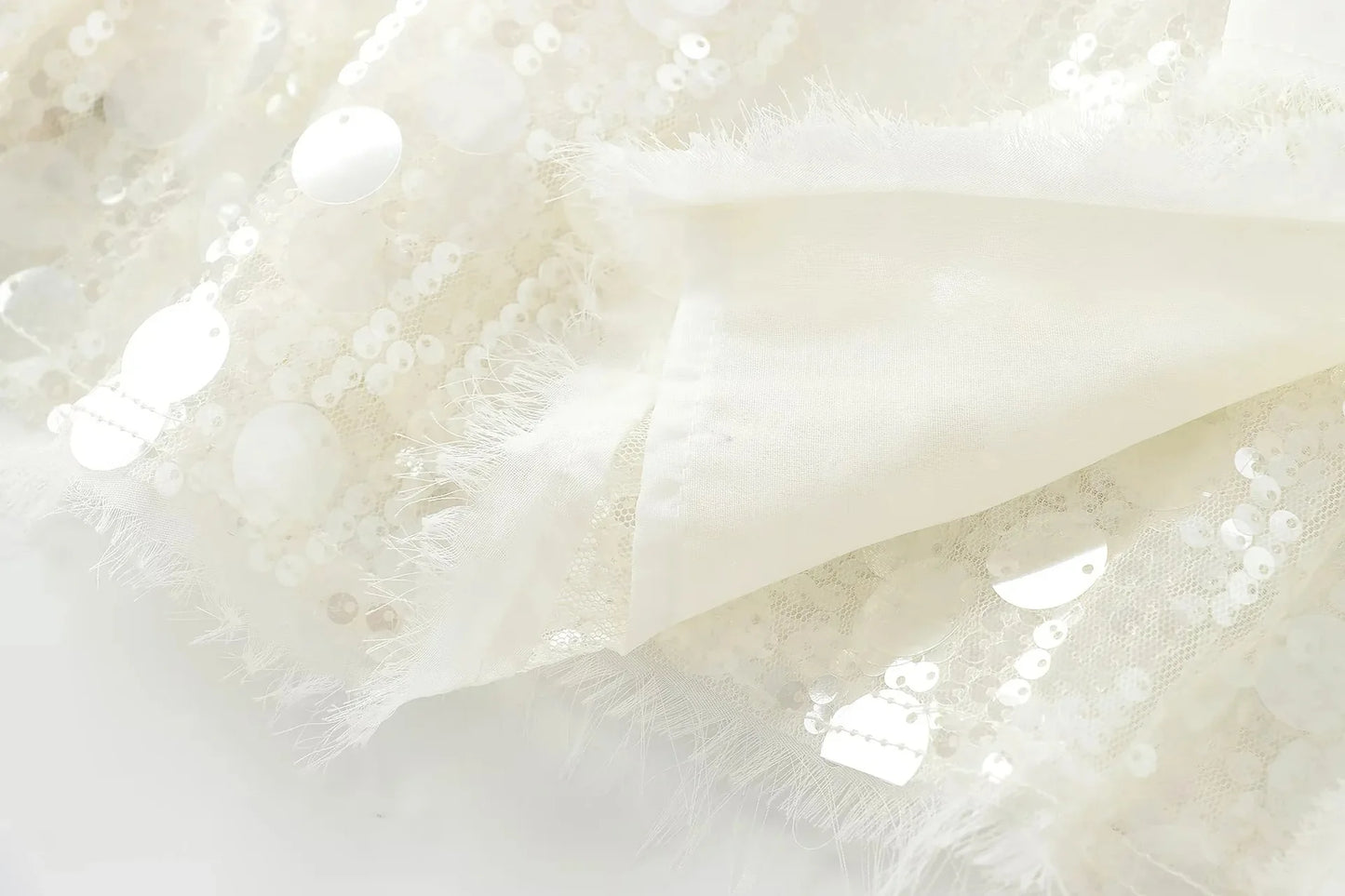 Elegant White Sequins Cardigan Coat