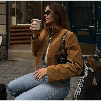 Street Suede Leather Bomber Jacket