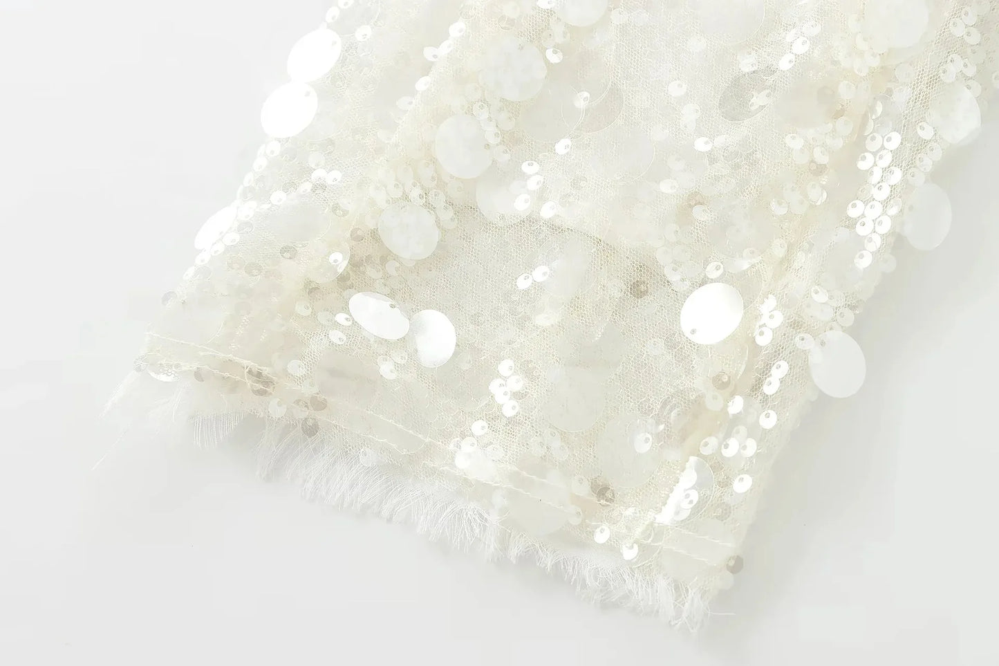 Elegant White Sequins Cardigan Coat