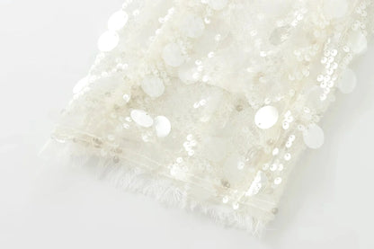 Elegant White Sequins Cardigan Coat