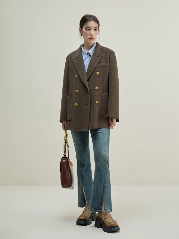 DUSHU Vintage Style Woolen Coat