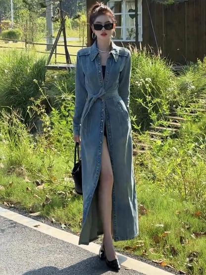 Retro Denim Long Coat