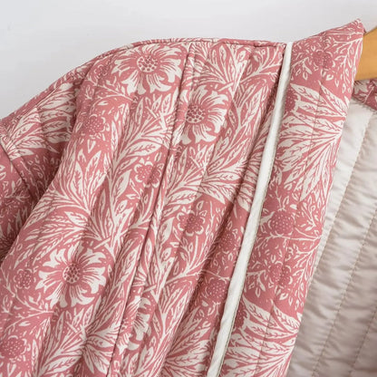 Light Pink Flower Print Lapel Quilted Coat