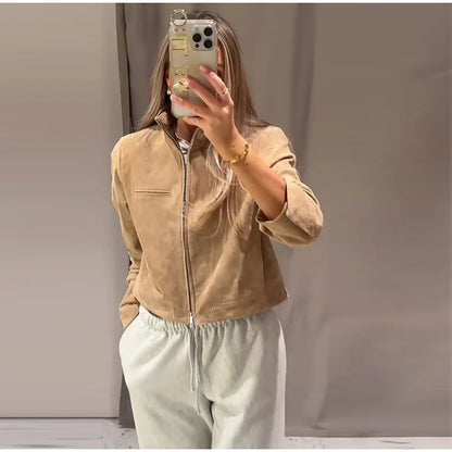 Street Suede Leather Bomber Jacket