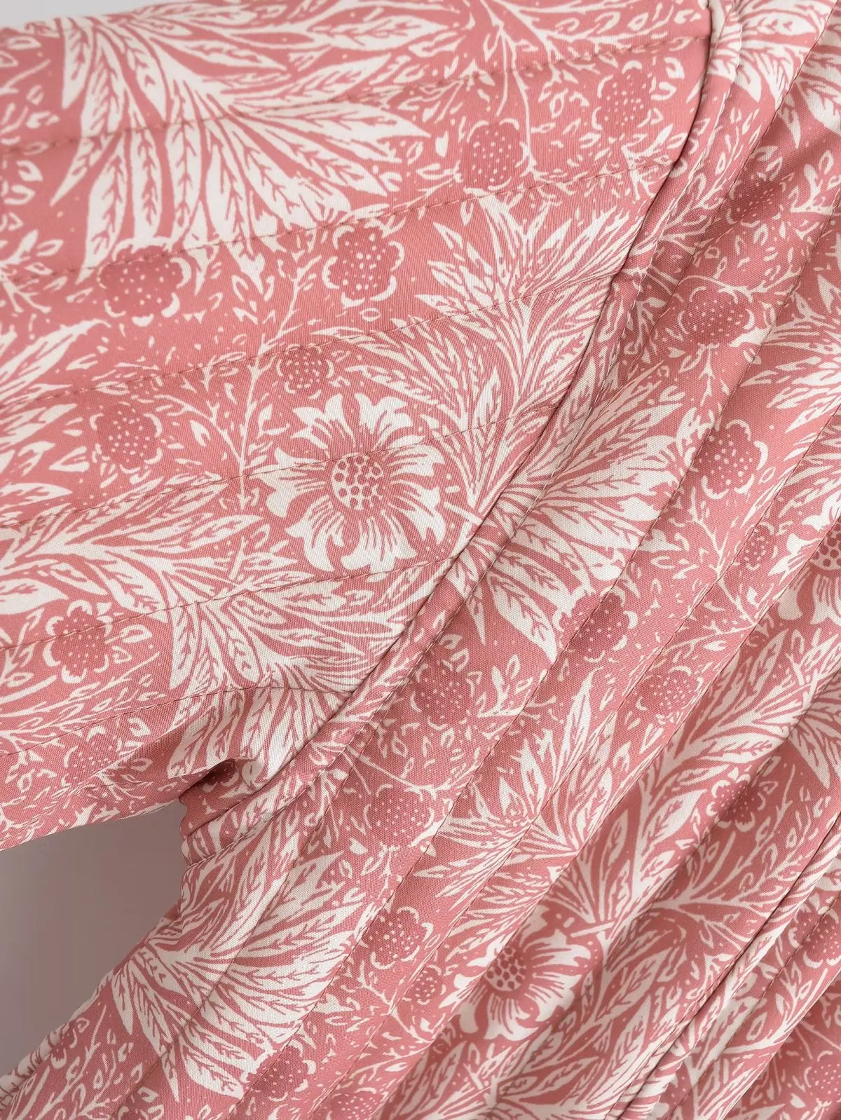 Light Pink Flower Print Lapel Quilted Coat