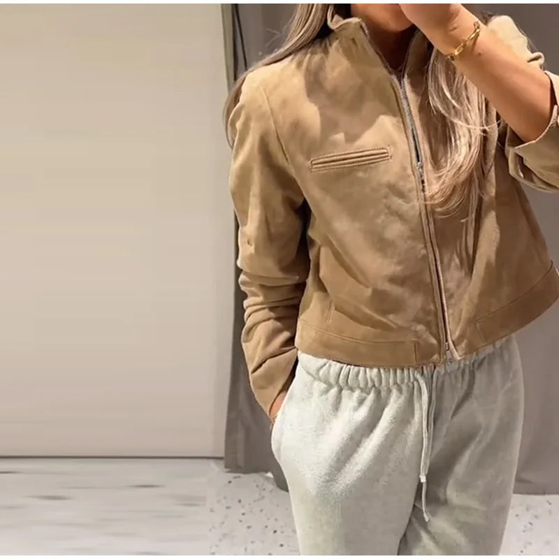 Street Suede Leather Bomber Jacket