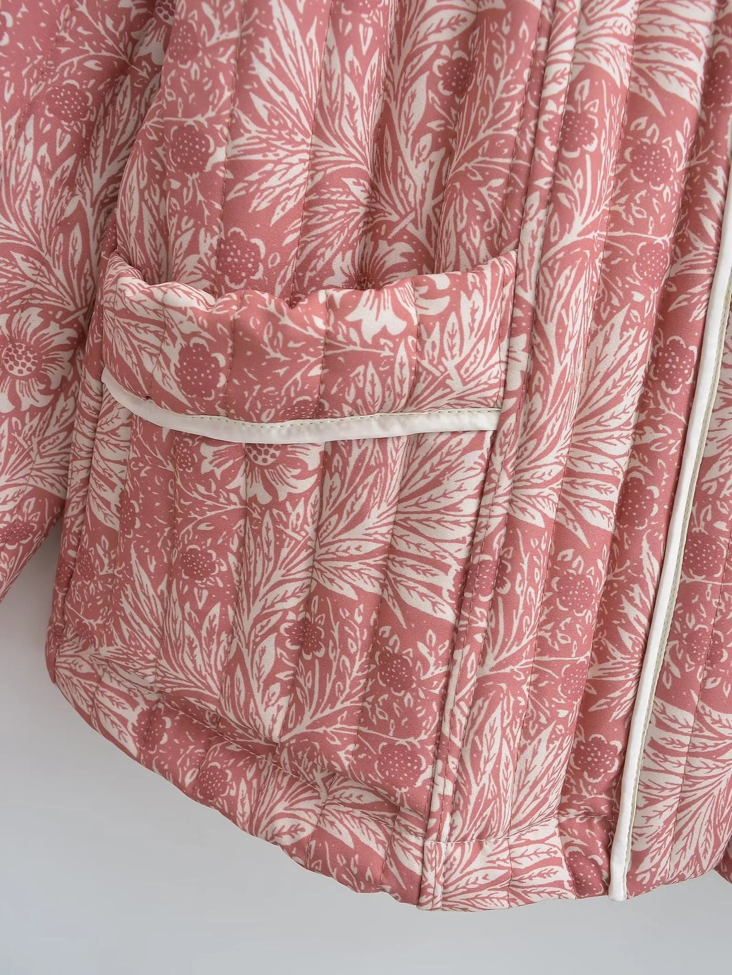 Light Pink Flower Print Lapel Quilted Coat