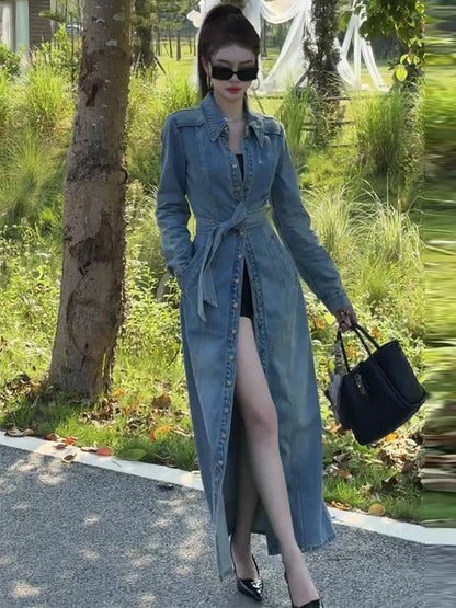 Retro Denim Long Coat