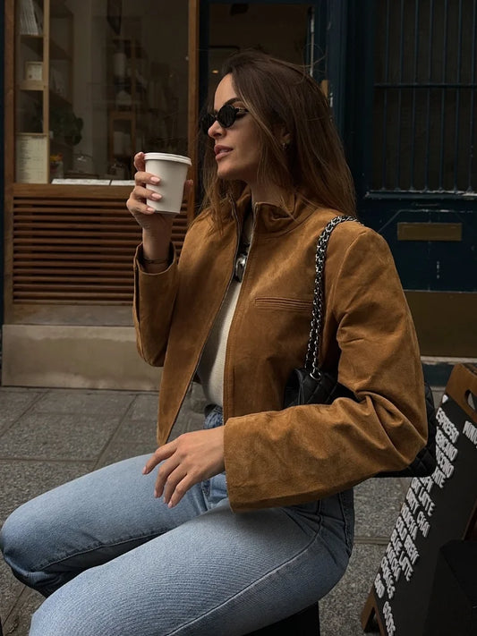 Street Suede Leather Bomber Jacket