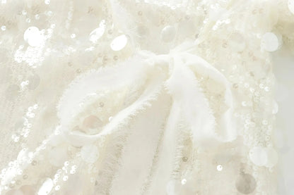 Elegant White Sequins Cardigan Coat