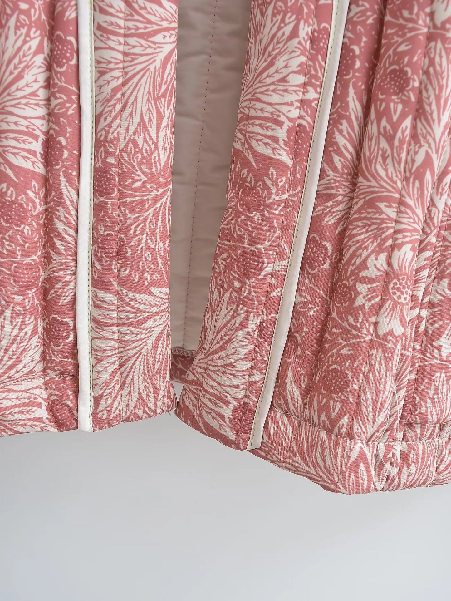 Light Pink Flower Print Lapel Quilted Coat