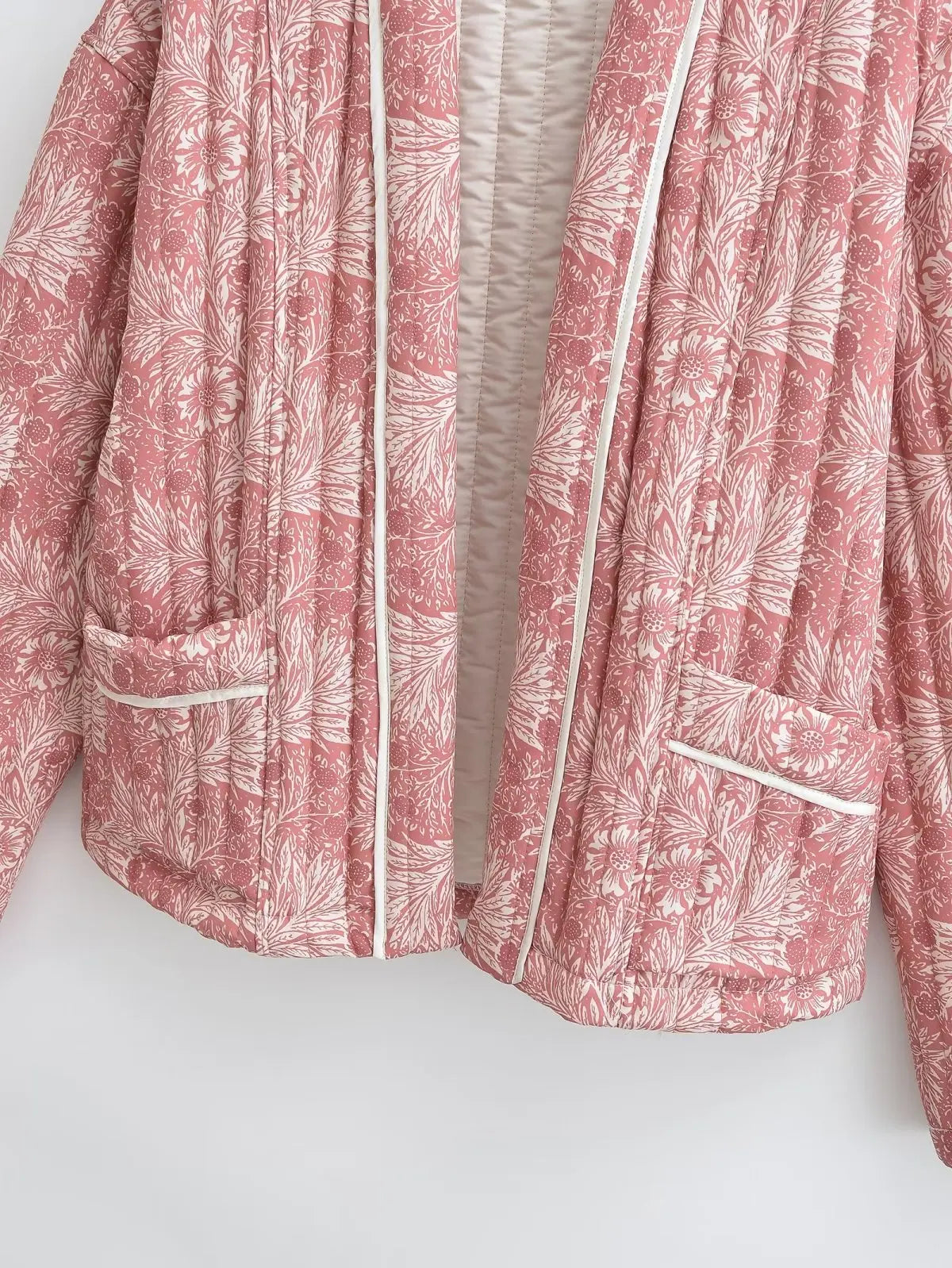 Light Pink Flower Print Lapel Quilted Coat