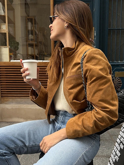 Street Suede Leather Bomber Jacket