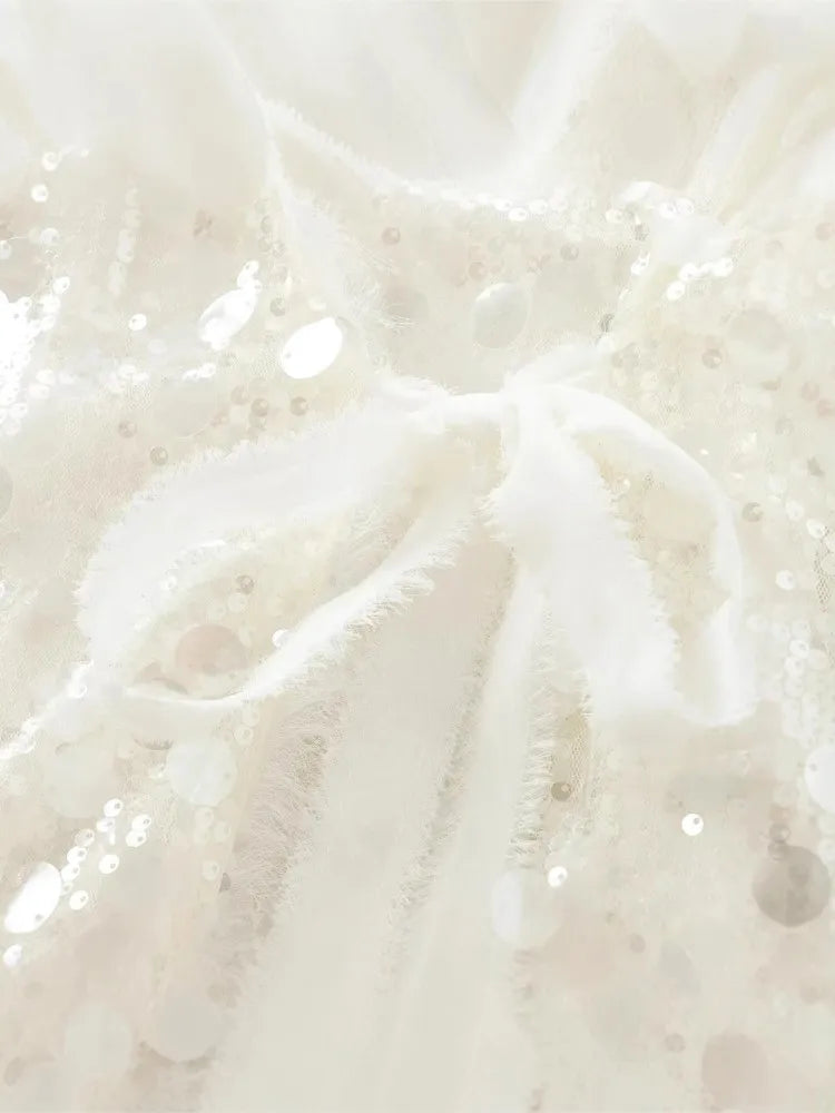 Elegant White Sequins Cardigan Coat