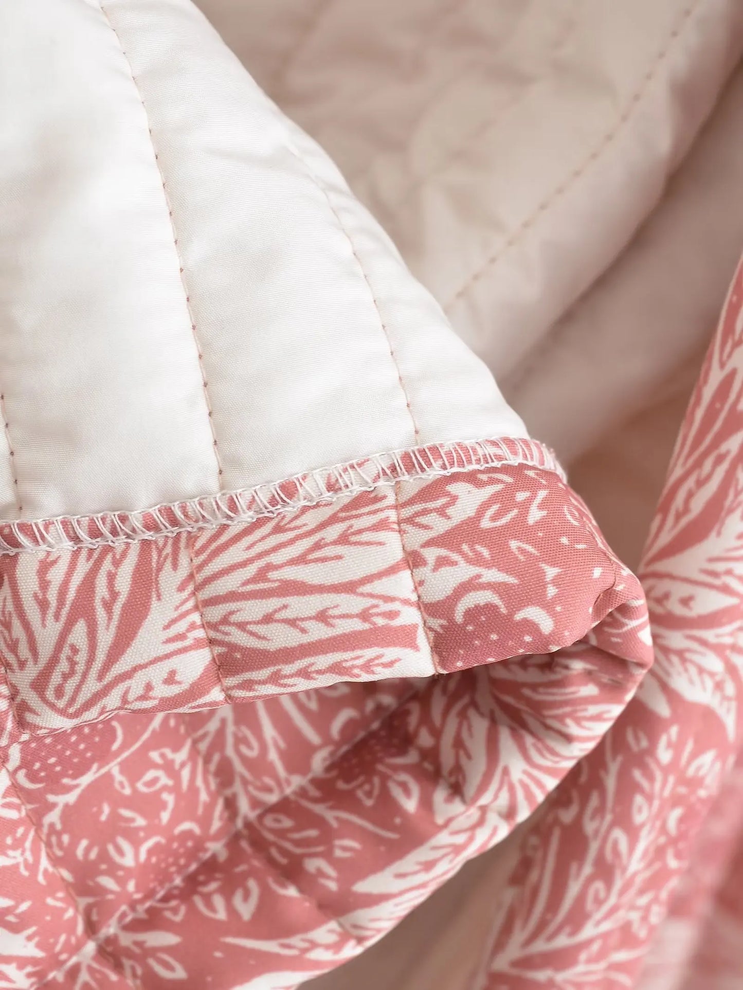 Light Pink Flower Print Lapel Quilted Coat