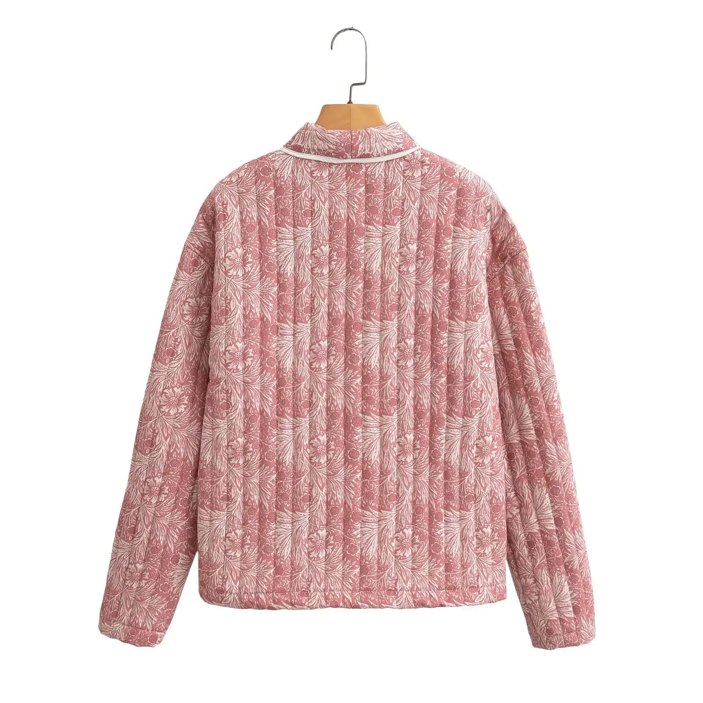 Light Pink Flower Print Lapel Quilted Coat