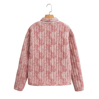 Light Pink Flower Print Lapel Quilted Coat