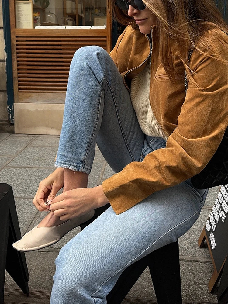 Street Suede Leather Bomber Jacket