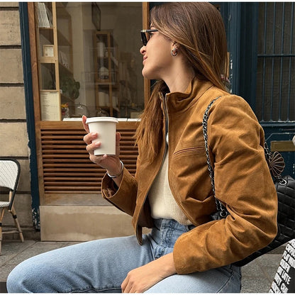 Street Suede Leather Bomber Jacket