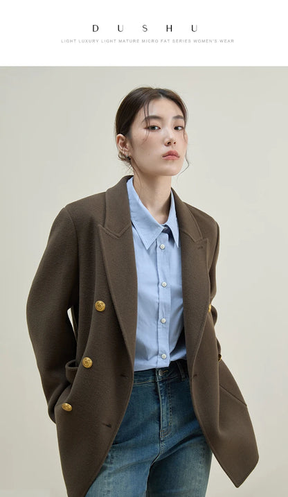DUSHU Vintage Style Woolen Coat
