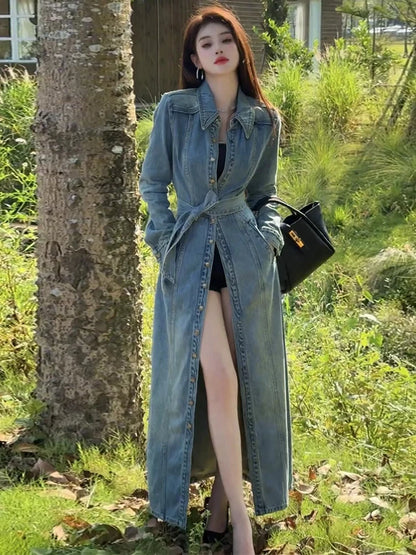 Retro Denim Long Coat